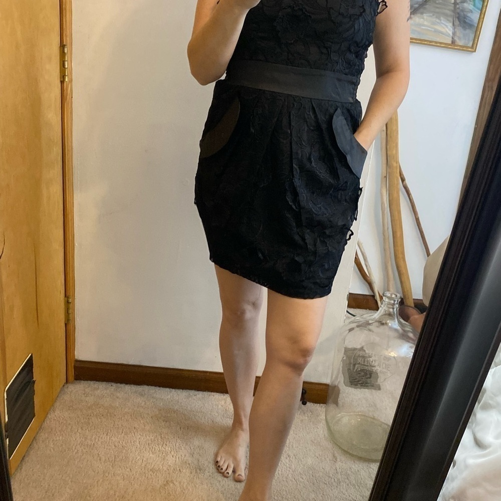 NWT Lucy Paris Black Lace Appliqué Cocktail Dress - Picture 8 of 16